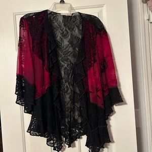 Black and red shear dressy shaw. Multi colored. Picture shows all colors.